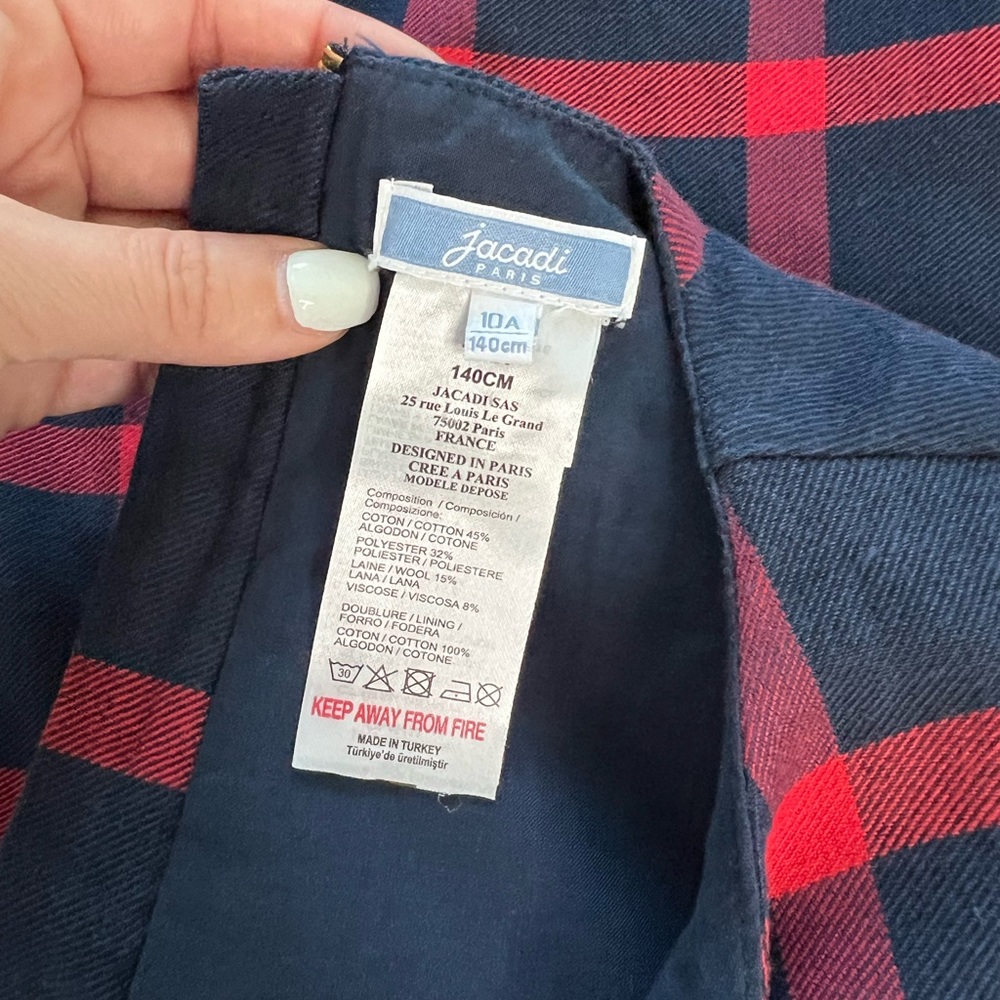 Jacadi Paris Girls Navy Plaid Drop Waist Dress size 10Y - Picture 6 of 6
